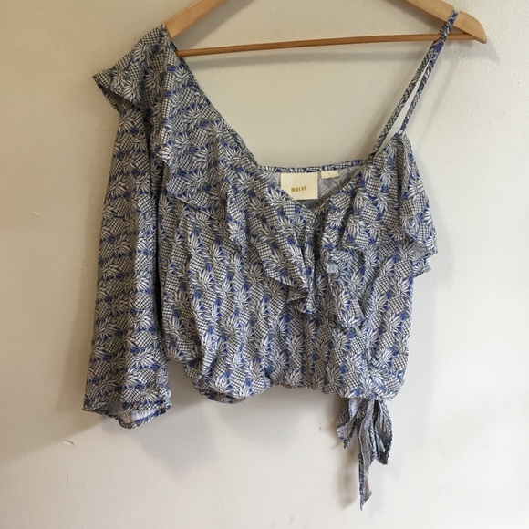 Anthro Maeve Imelda one shoulder Pineapple Crop Top - Picture 2 of 9